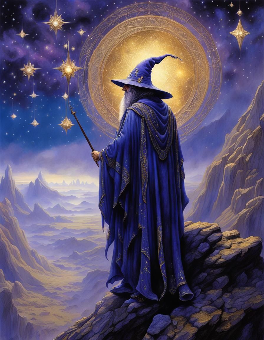 Wizard in Jeweled Sky: Fantastical Matte Painting