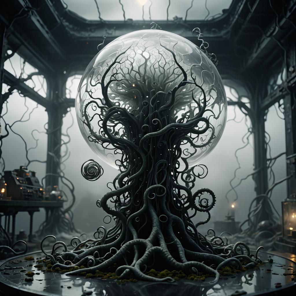 Biomechanical Dark Fantasy in Abandoned Laboratory