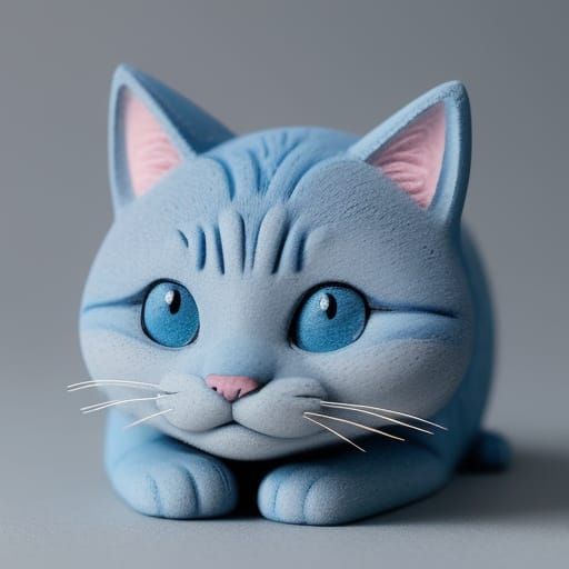 Adorable Blue Cat Made of Plasticine