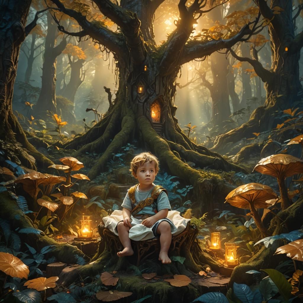Person on Throne in Mystical Forest: Matte Painting
