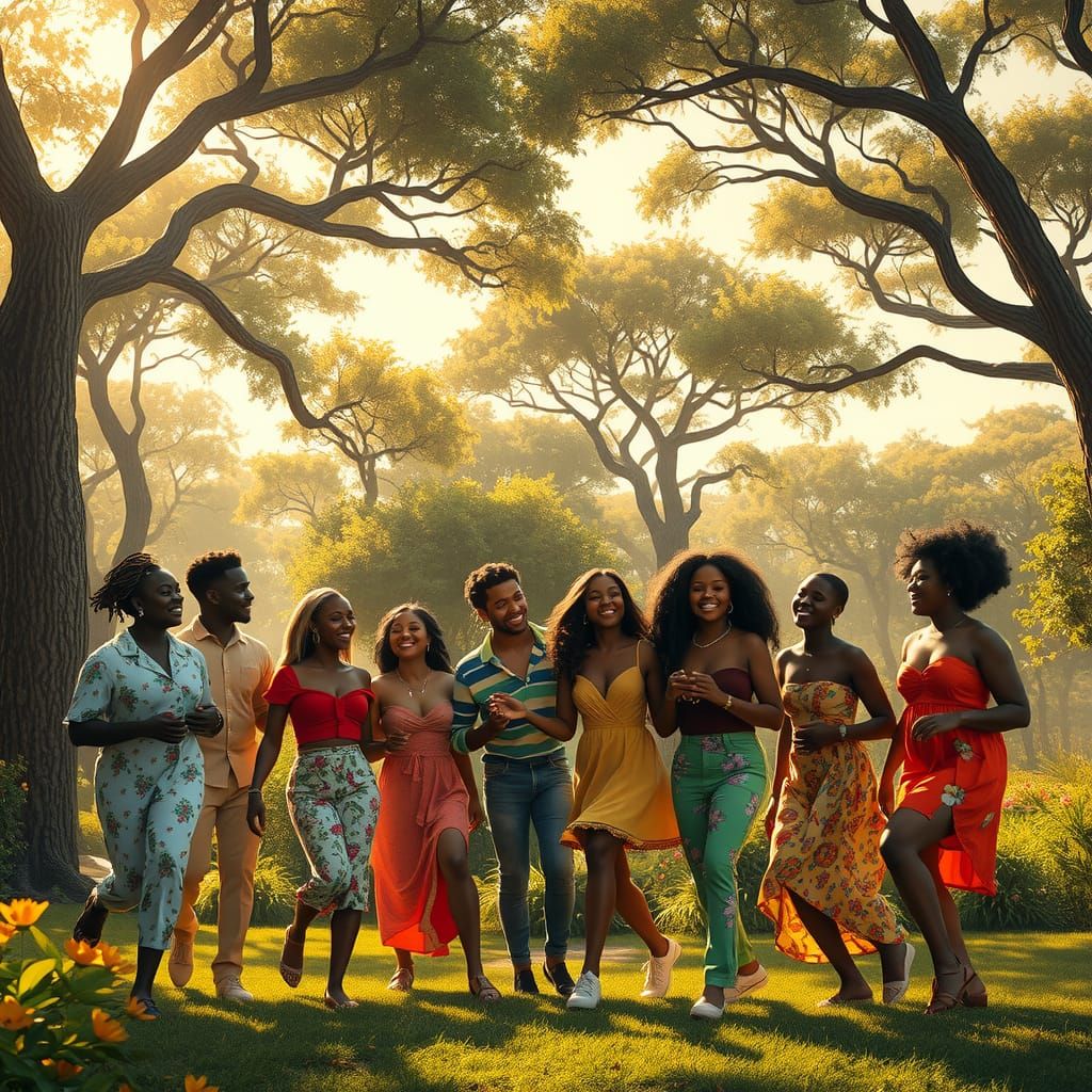 Joyful Park Celebration in Hyper-Realistic Matte Painting St...