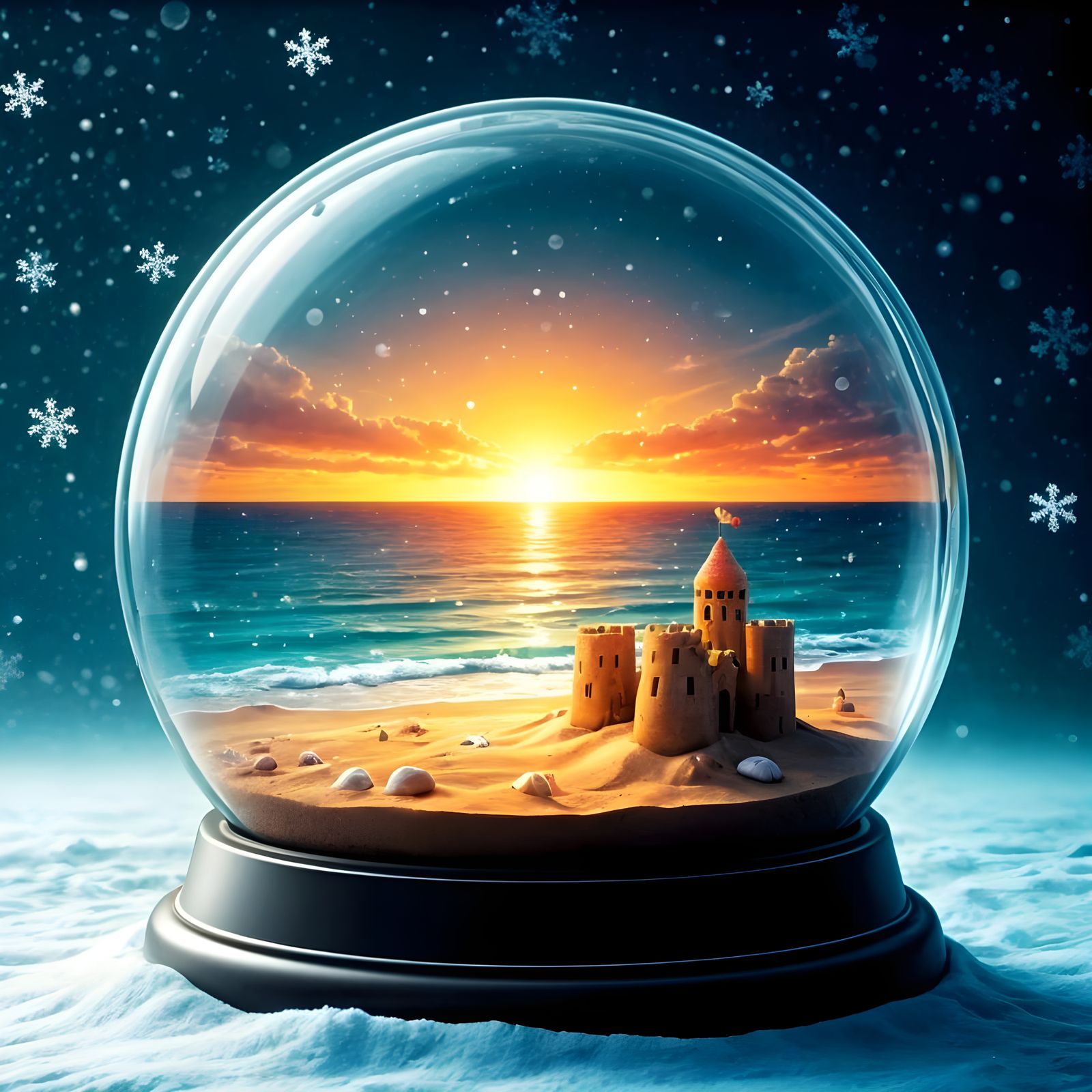 Whimsical Snow Globe Summer Scene in Vibrant Color