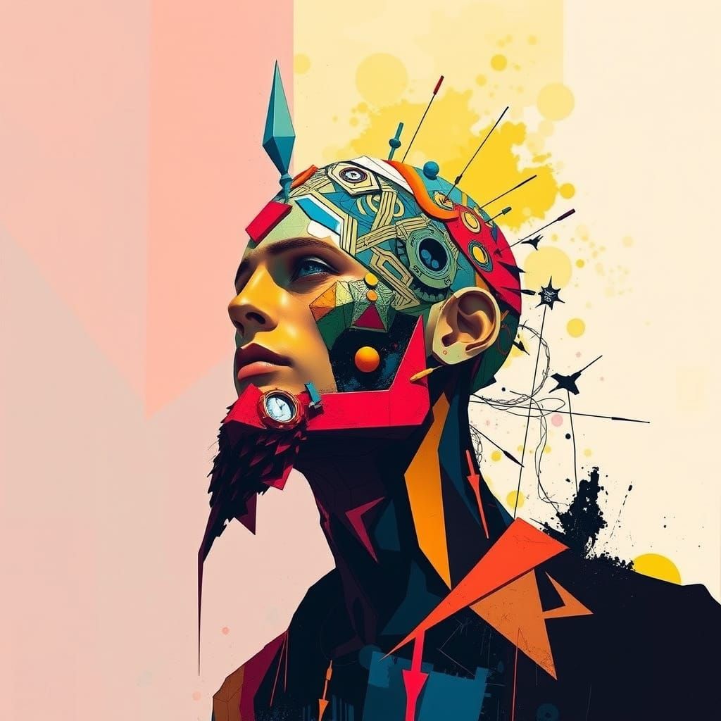 Abstract Figure with Geometric Shapes, in Digital Art Style