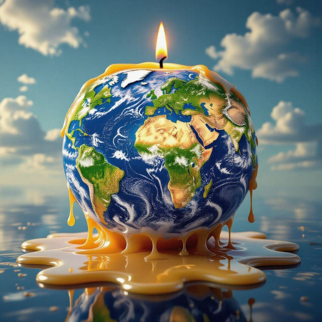 Melting Earth Candle: A Surreal Climate Change Image