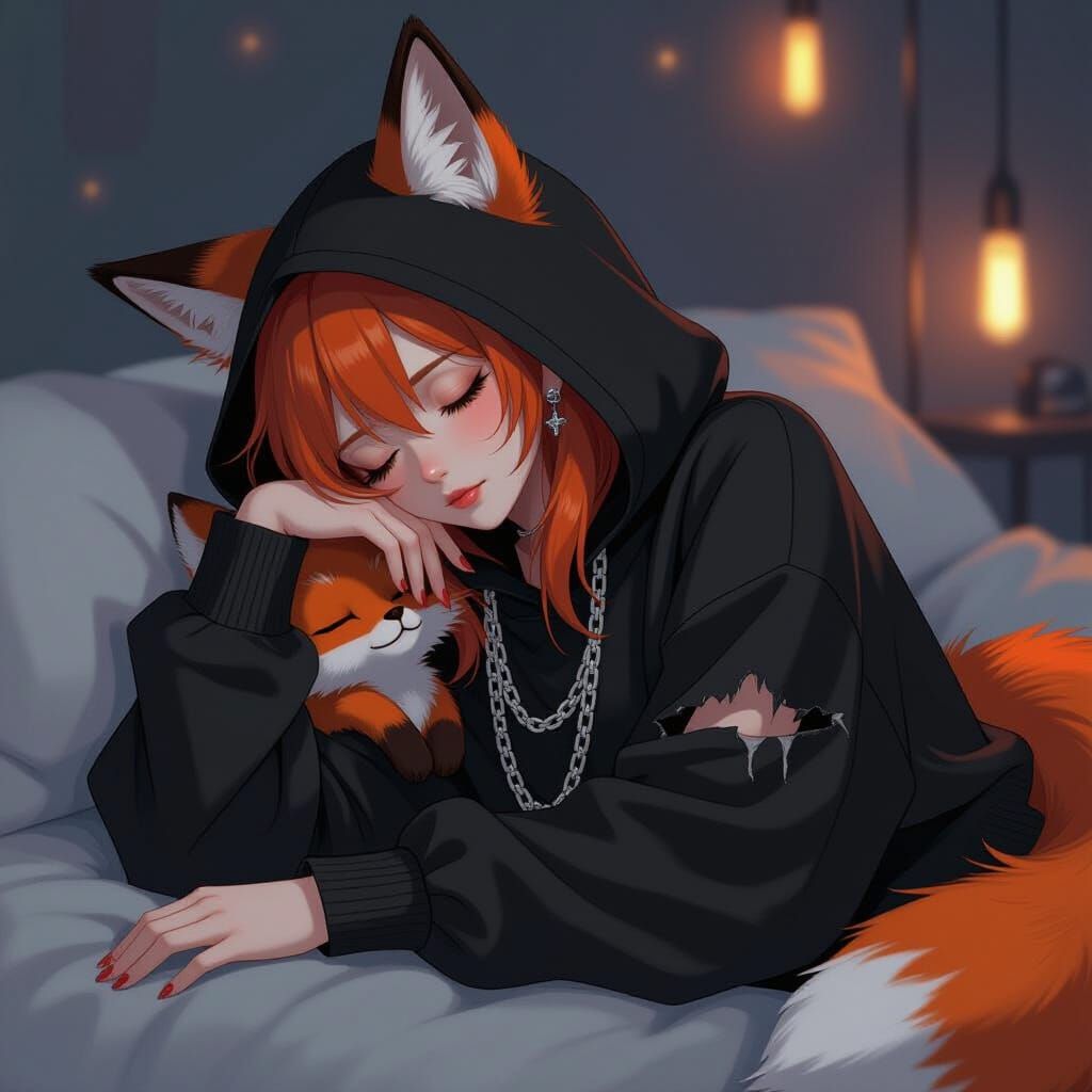 Fox-Girl Sleeping Peacefully, Digital Art