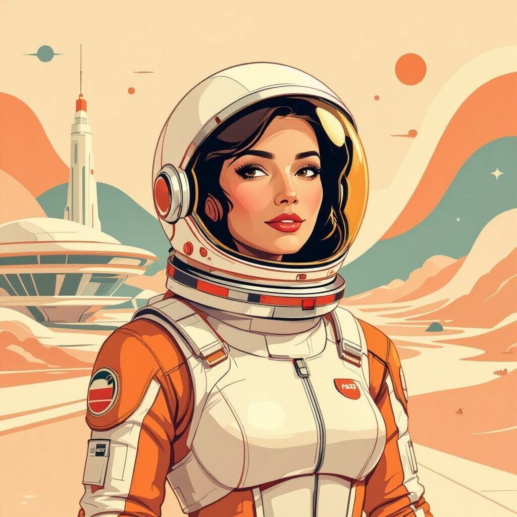 Mid-Century Astronaut in Retro-Futurist Style