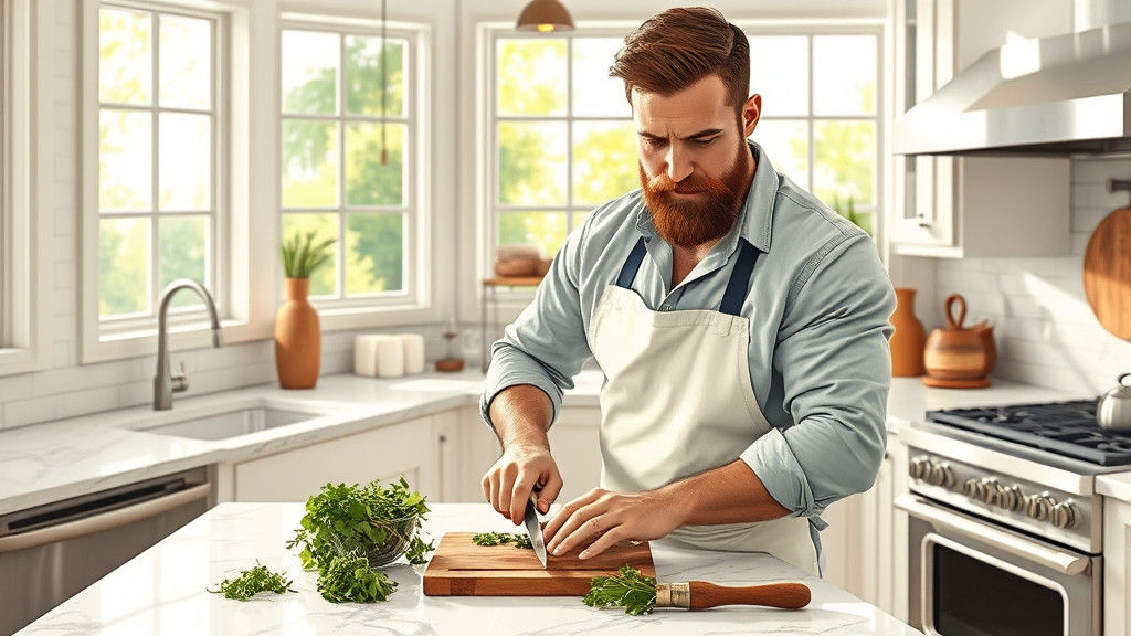 Handsome Bearded Man Prepares Food, Illustration