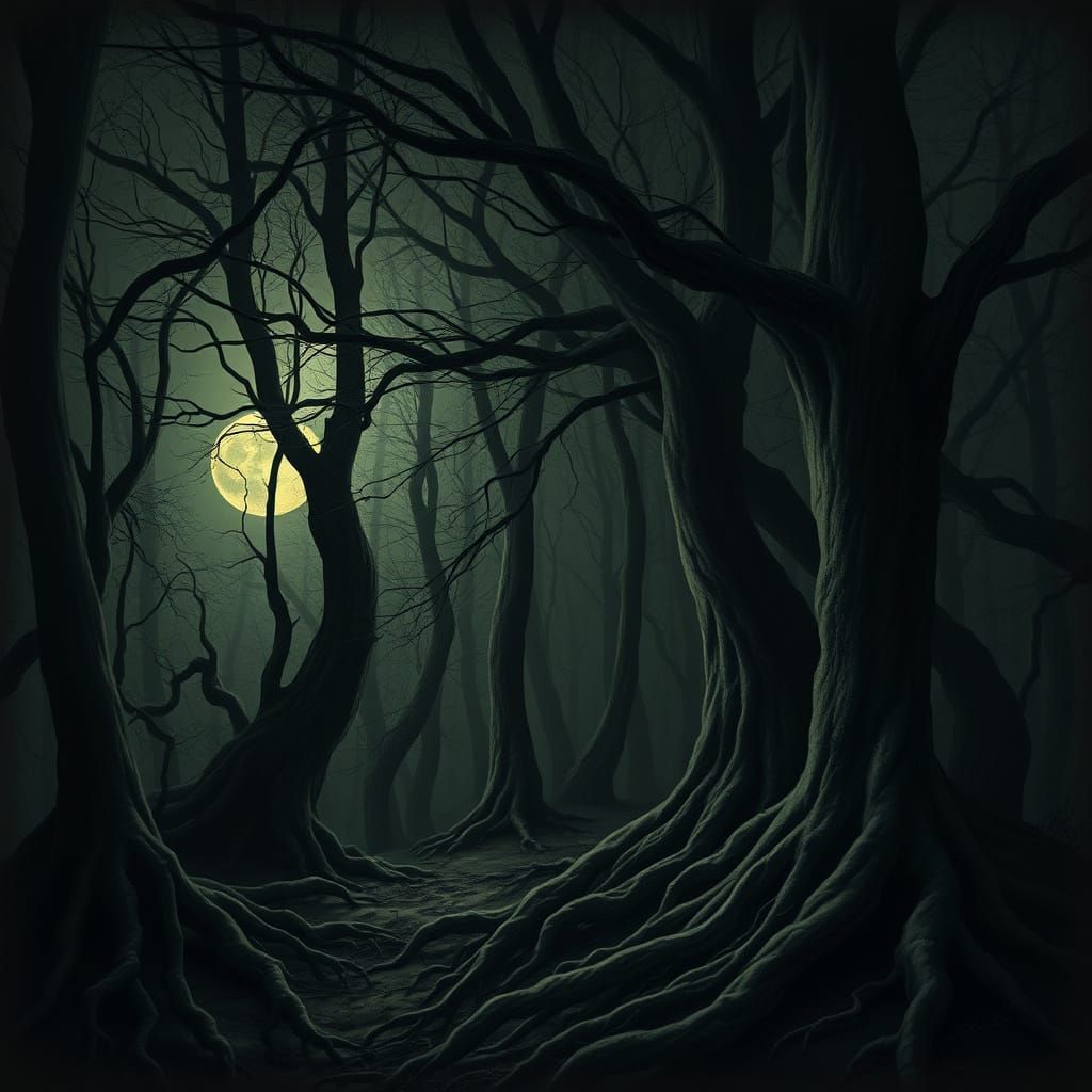 Ethereal Mystical Forest Illuminated by Full Moon