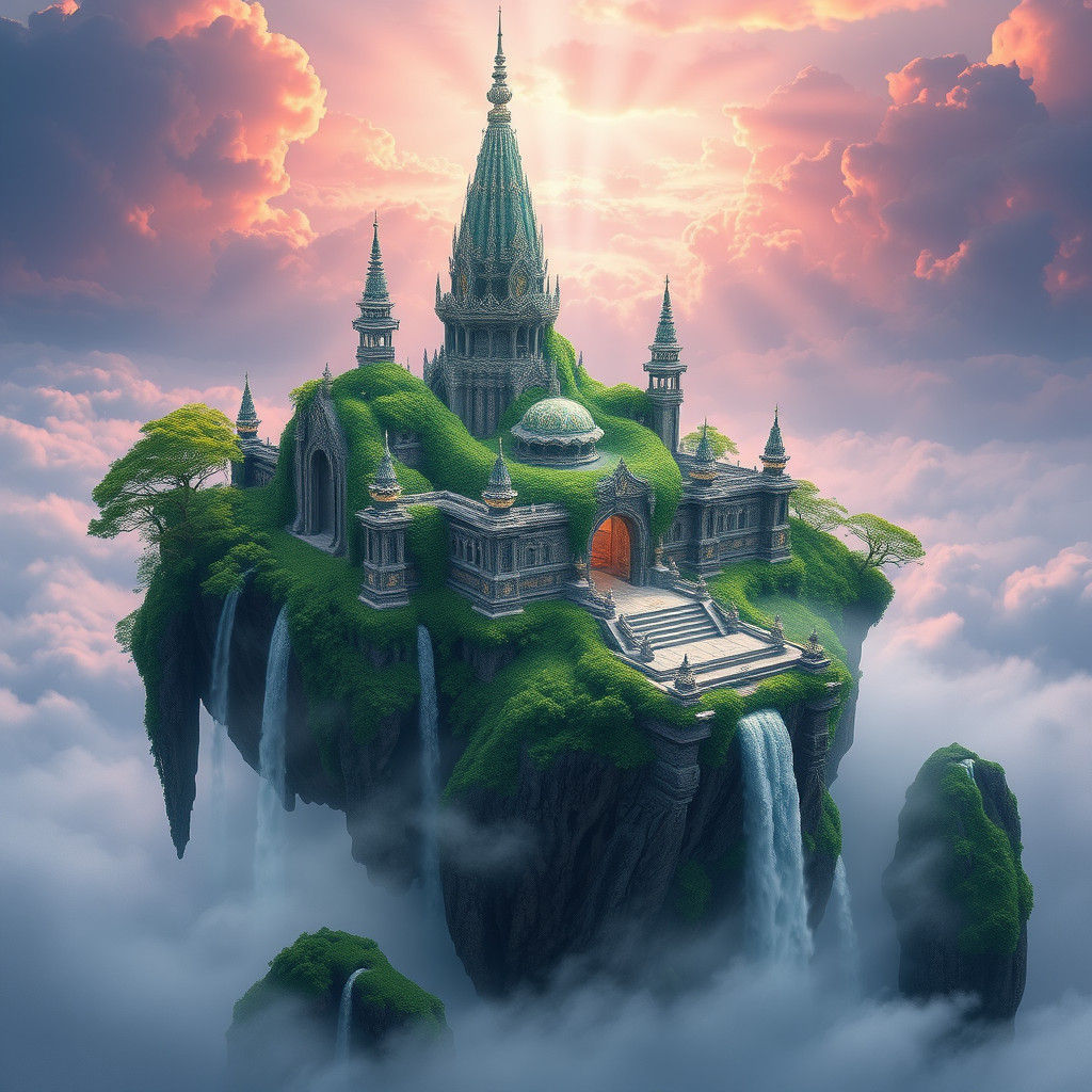 Mystical Floating Temple Above Clouds