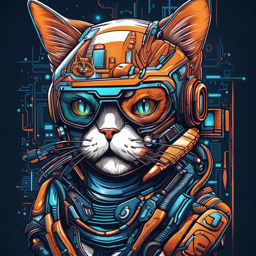 Futuristic Cat T-Shirt Design in Luminist Style