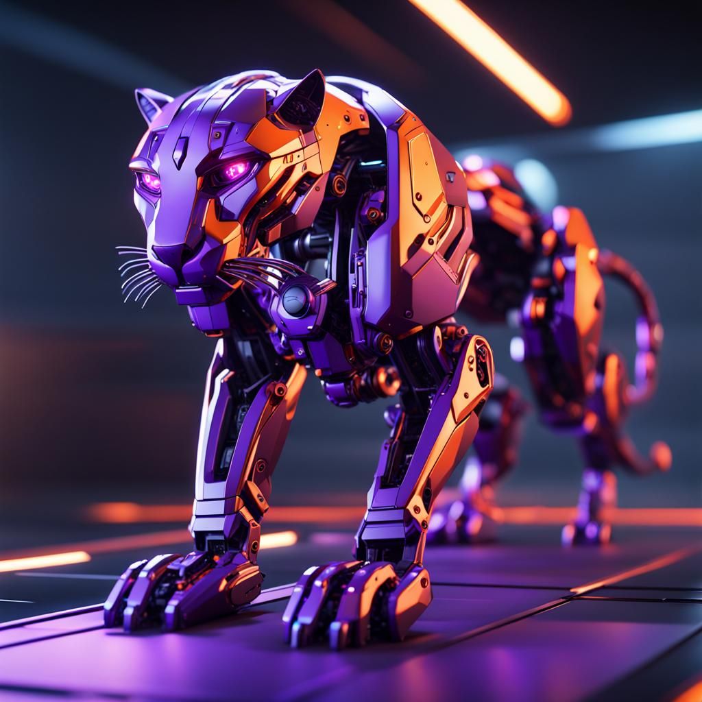 Futuristic Purple and Orange Cyberpunk Panther