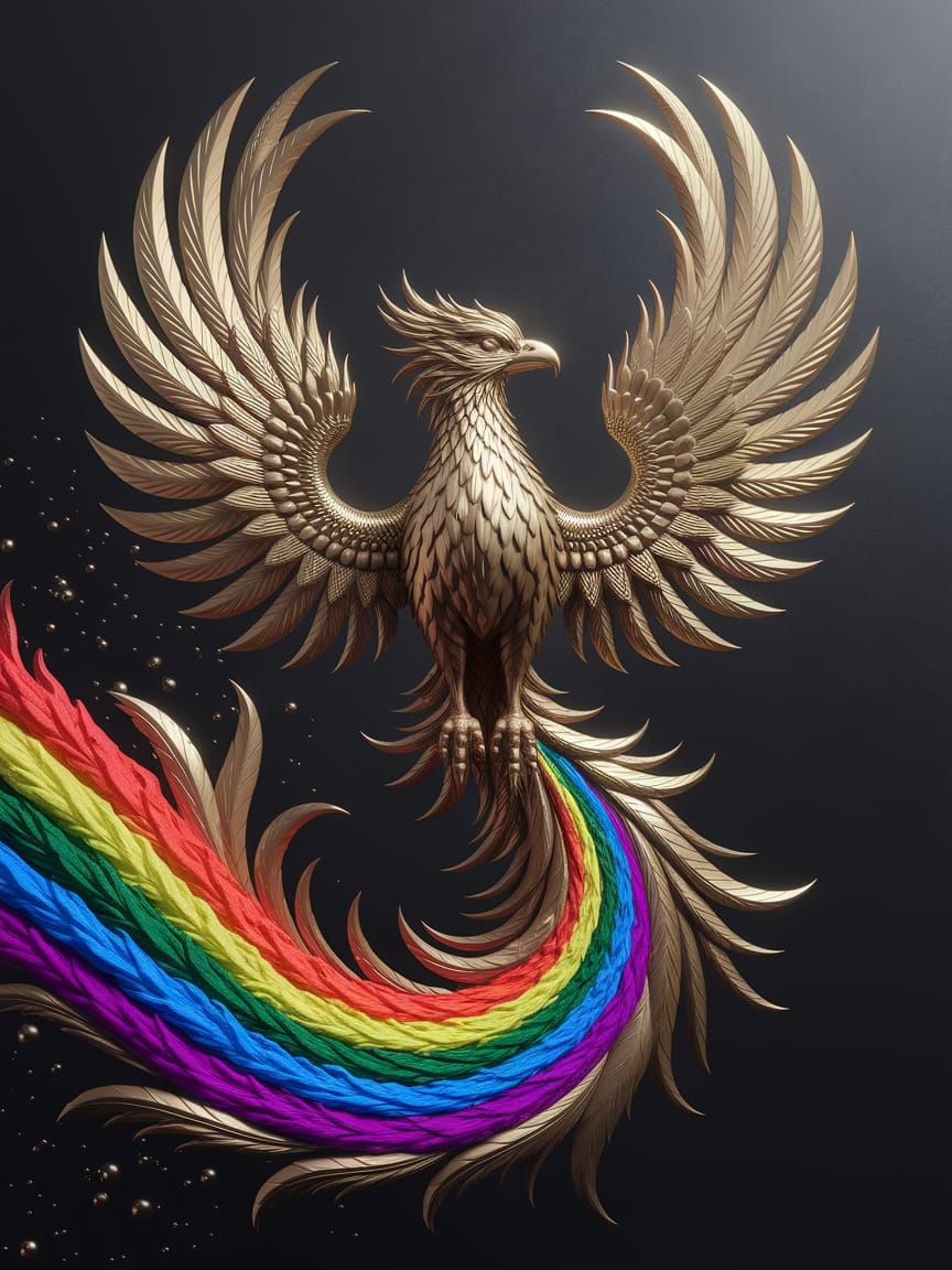 Golden Phoenix with Rainbow Trail Matte Painting