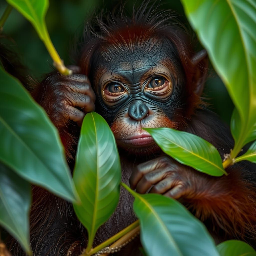 Baby Orangutan in Pre-Raphaelite Style