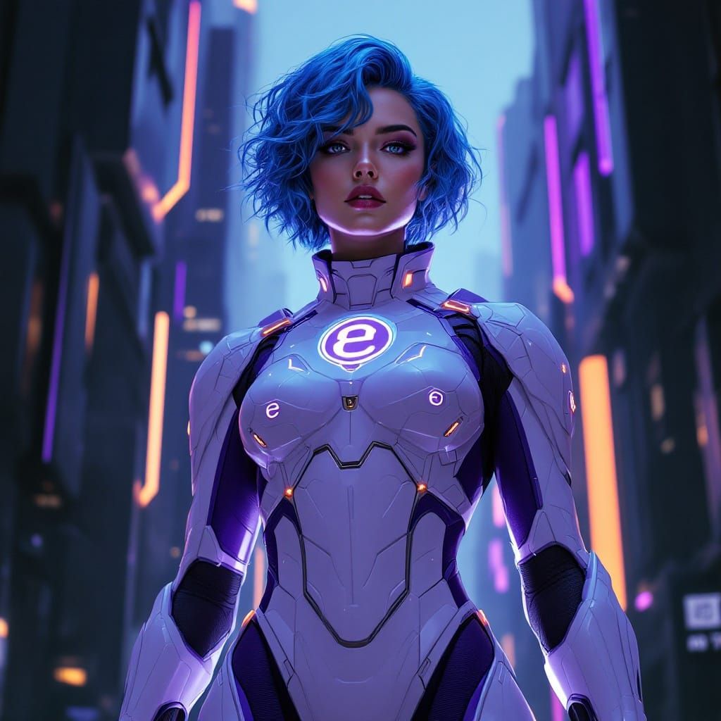 Cyberpunk Superheroine in Elegant Exosuit