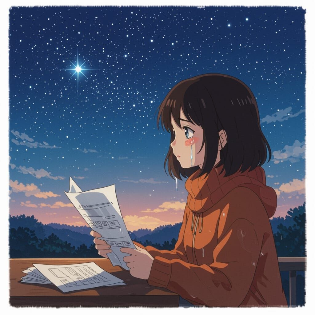 Lo-fi Girl Contemplates Failing Grade Under Stars