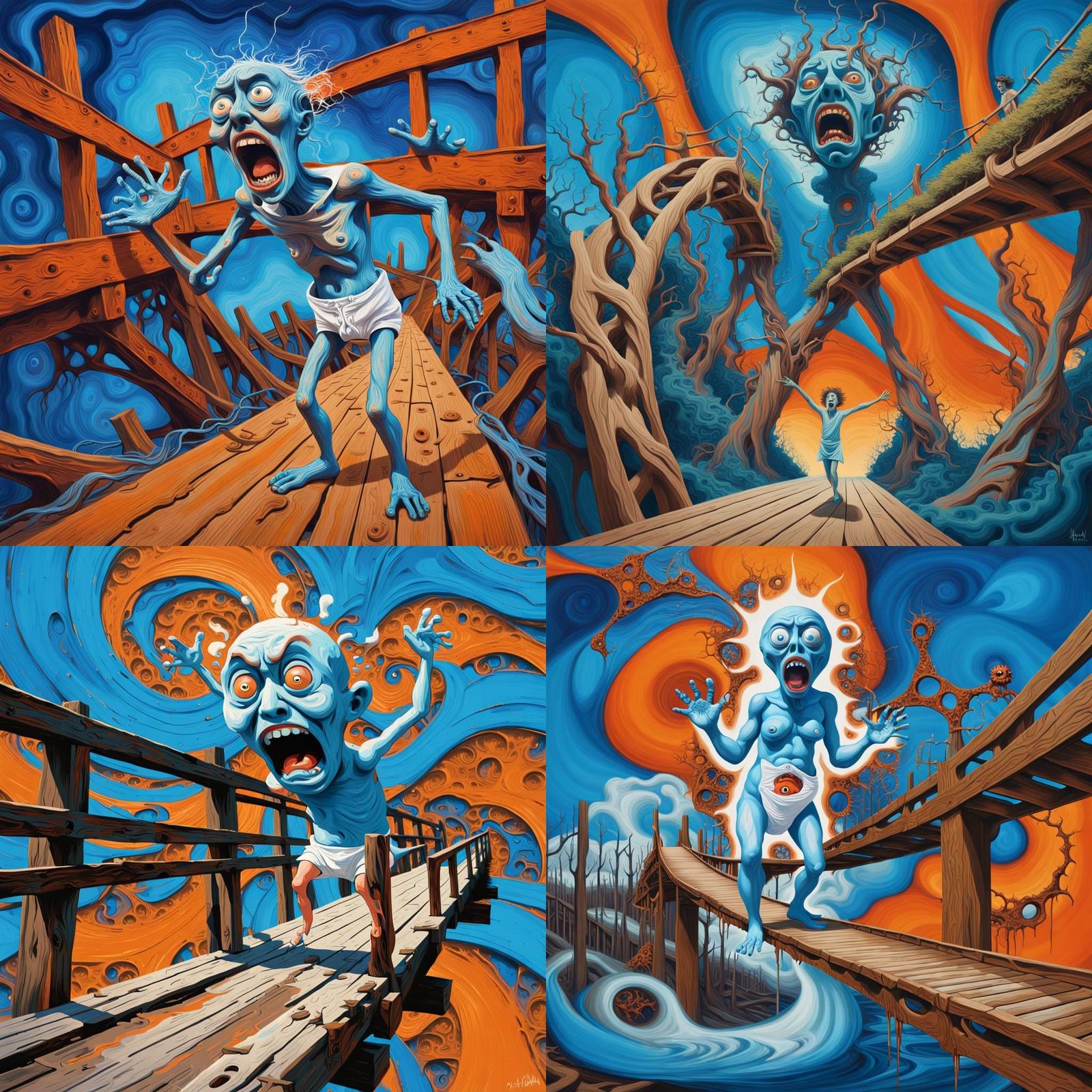 Emotive Screaming Figure on Twisted Bridge