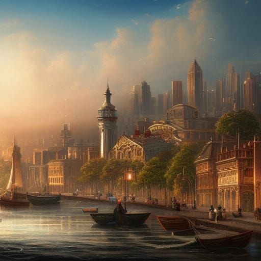 Victorian City by the Beach: Detailed Matte Painting