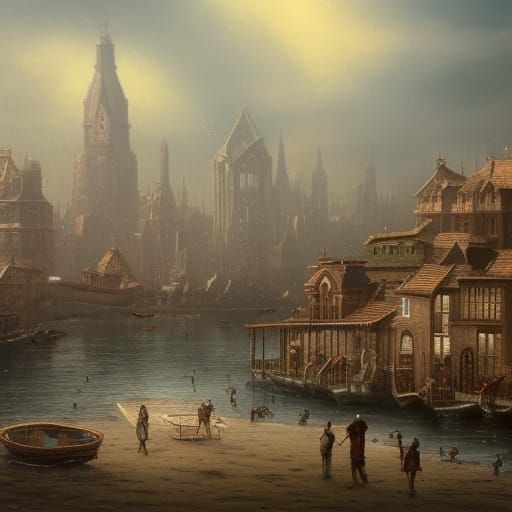 Victorian City Skyline by the Beach