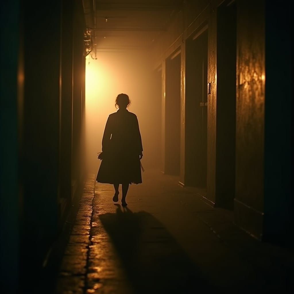 Dramatic Film Still with Golden Tones and Film Grain