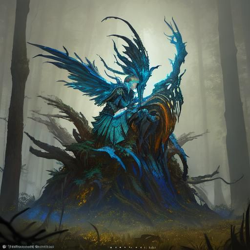 Warrior Elf Queen on Troll Head in Fantasy Art