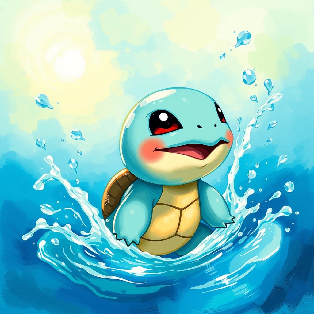 Whimsical Squirtle in a Sunny Aquatic Scene
