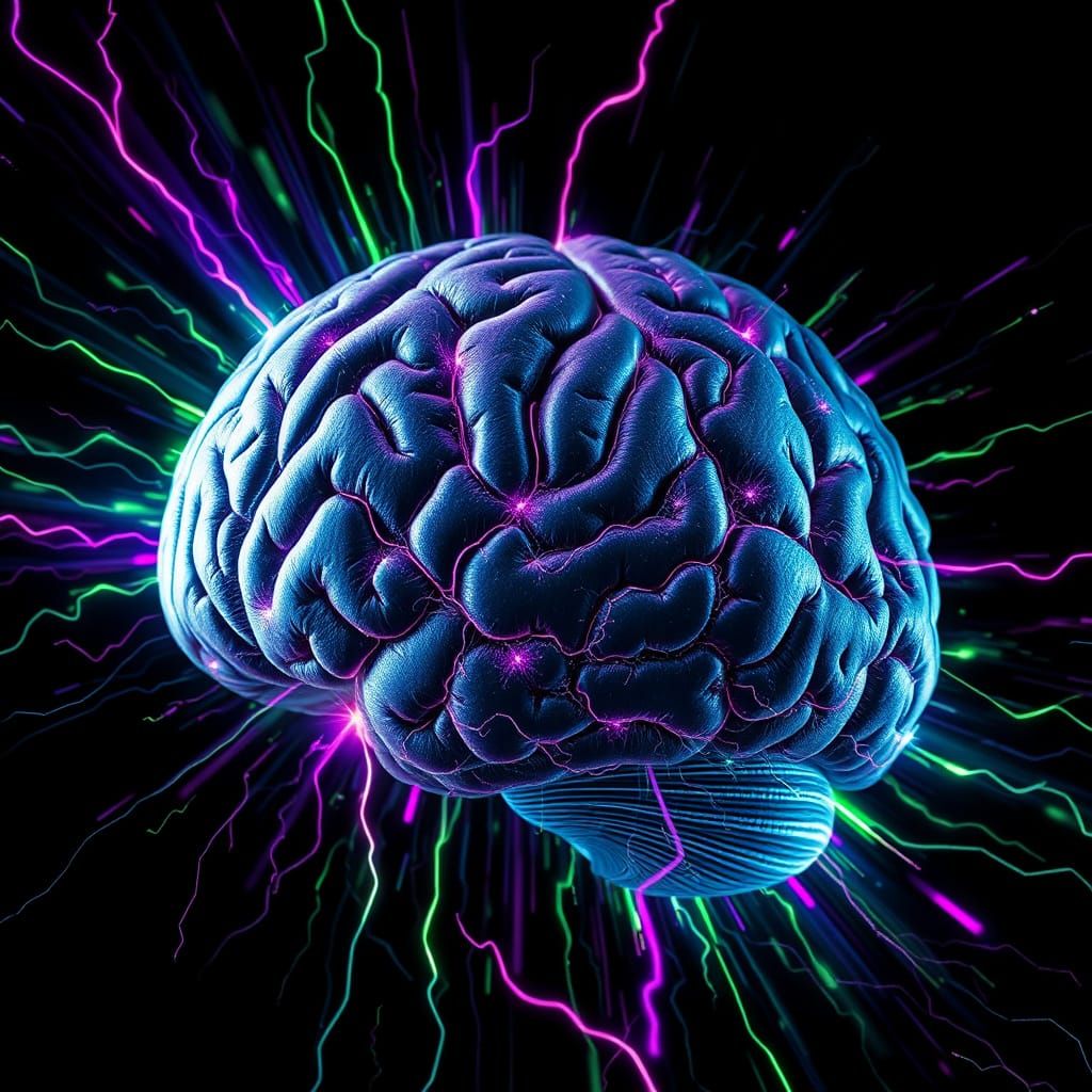 Brain in Electric Visual Glitch Aesthetic