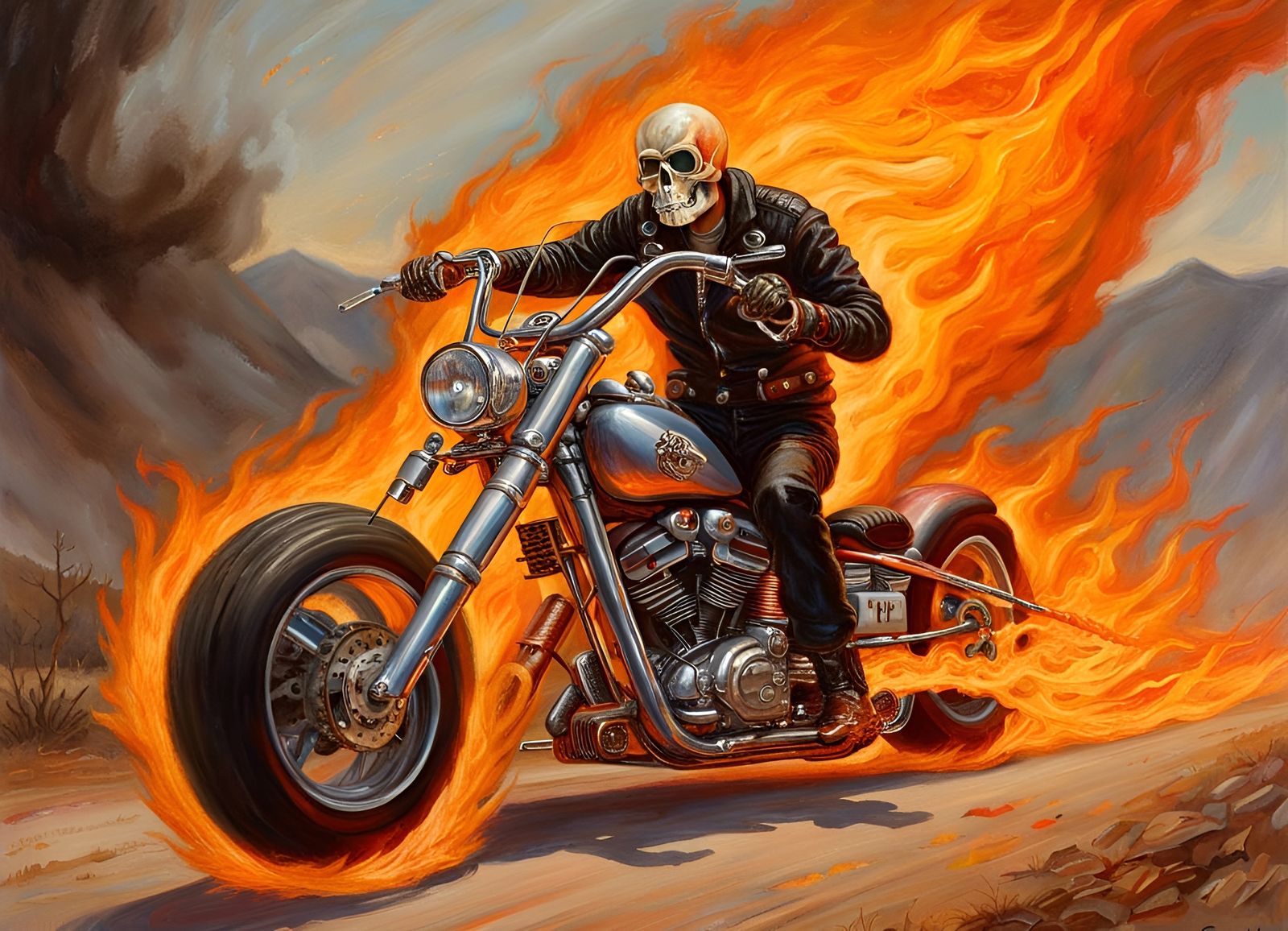 Ghost Rider on Burning Skeleton Chopper