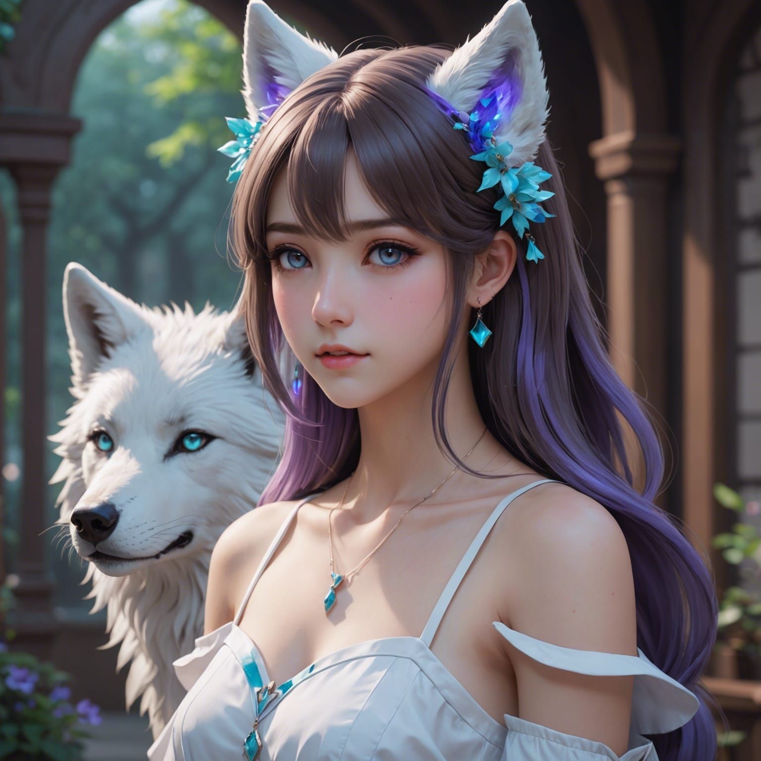 Anime Girl with Wolf Ears in 3D Art