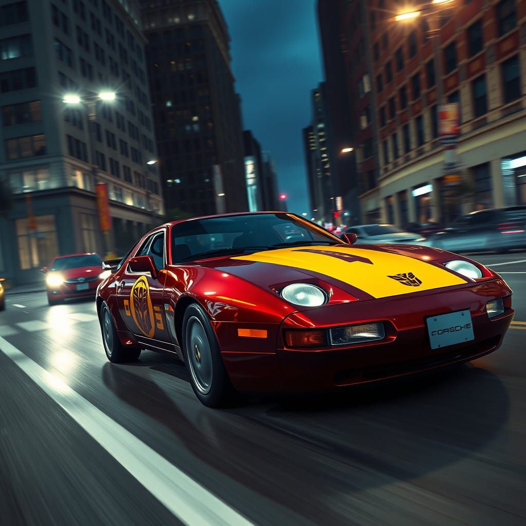 Cyberpunk Porsche Soars Down City Street at Night