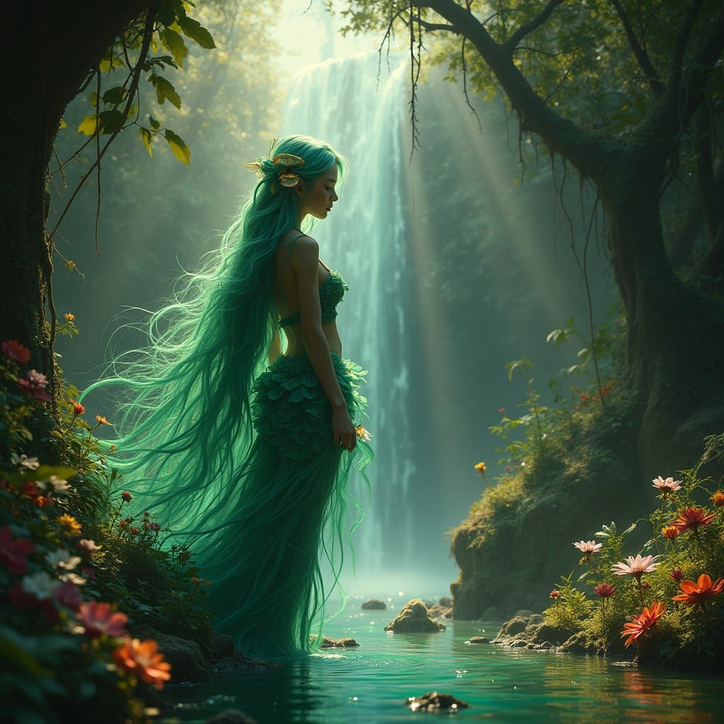 Surreal Forest Goddess in Dreamlike Landscape