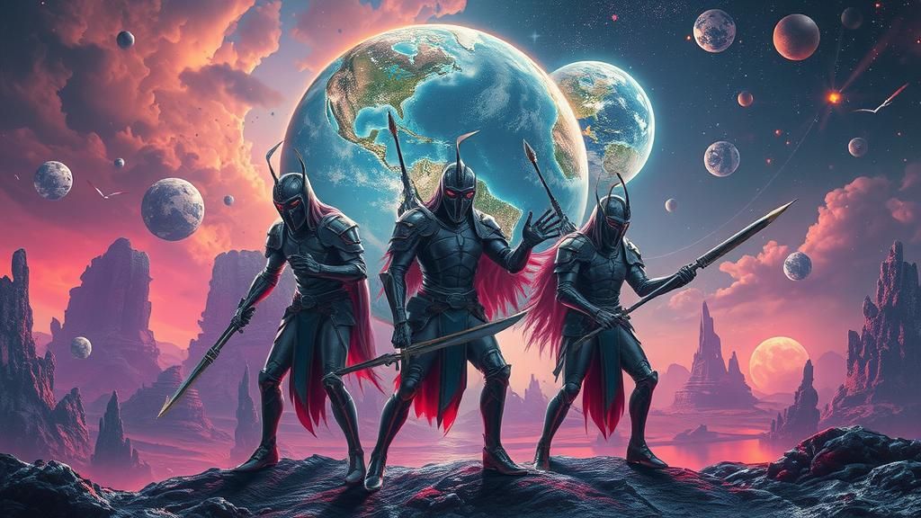 Ethereal Warriors in Distorted Dreamscape: Surreal Art