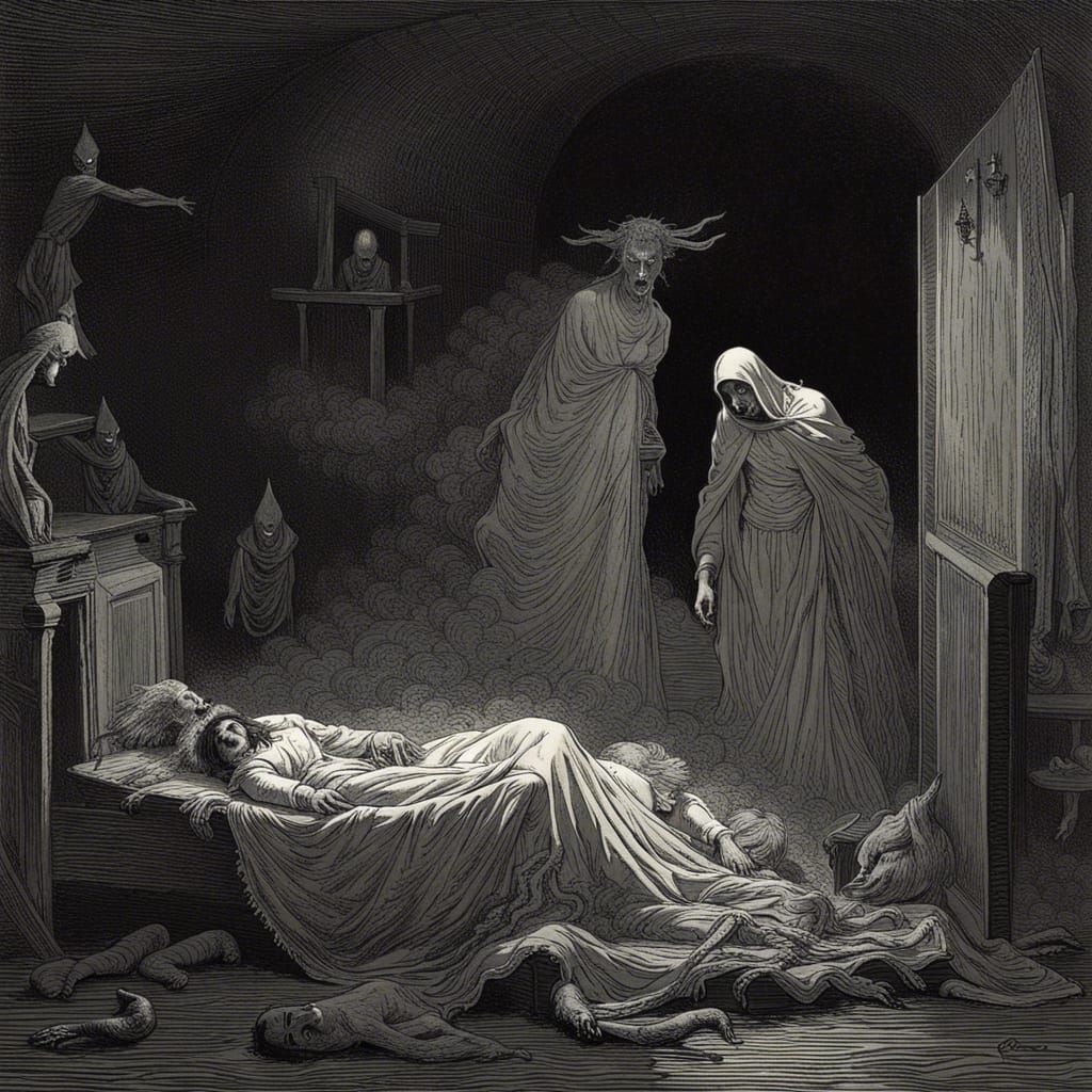 Ominous Horror Illustration in Gustave Doré Style