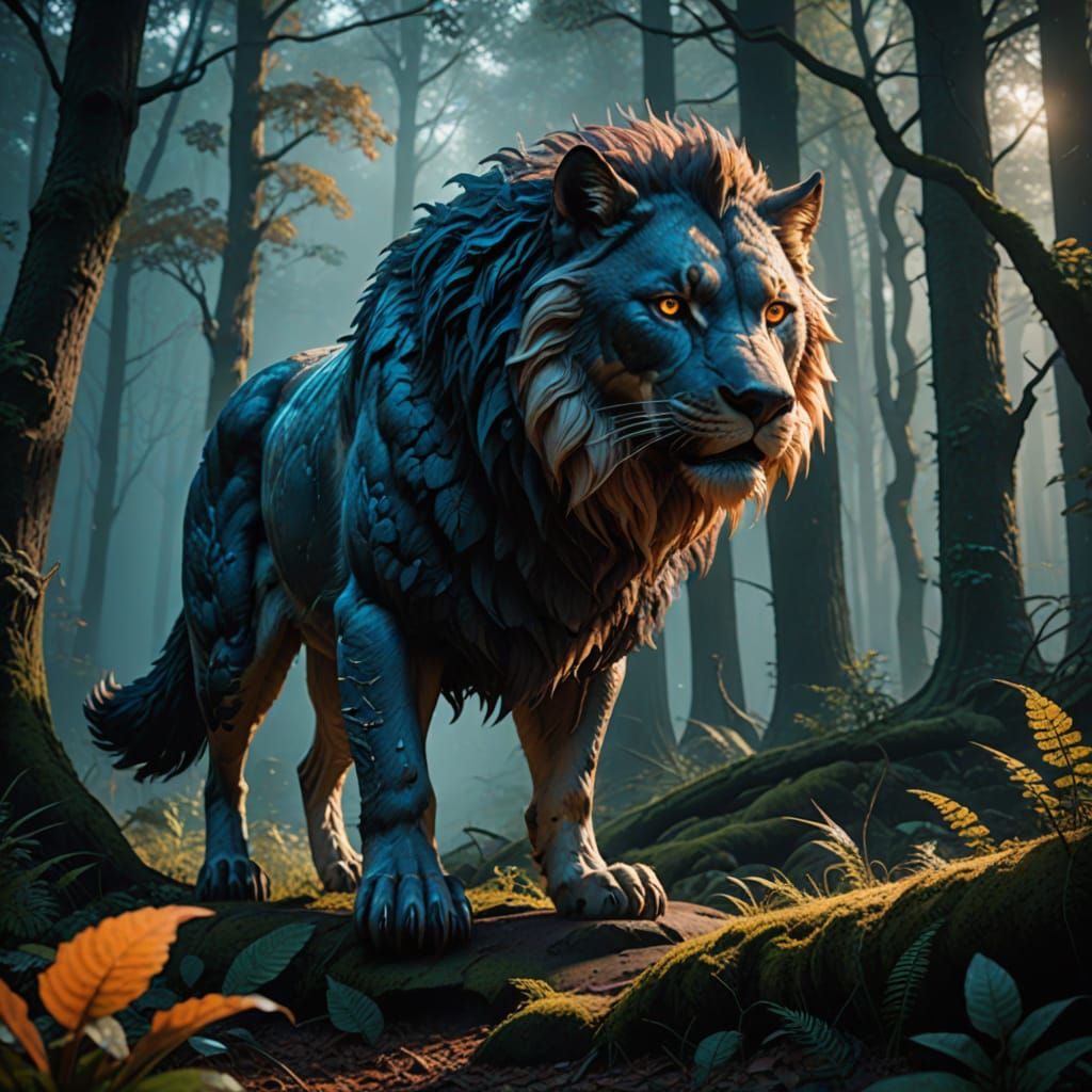 Wolf-Lion Hybrid Stands Majestically in Mystical German Fore...