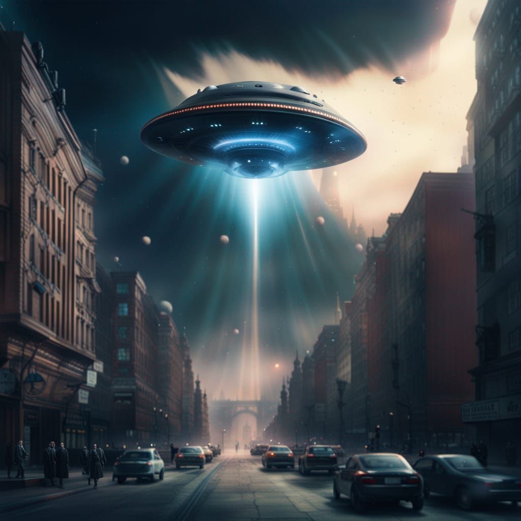 Dramatic UFO Attack on City: Digital Matte Painting