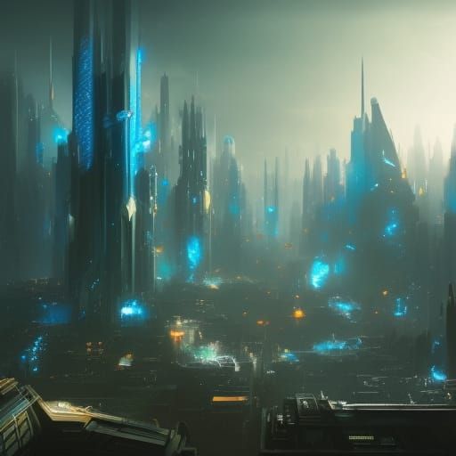 Heroic Futuristic City Under Sunny Skies