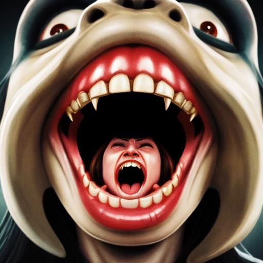 Girl Yawns with Grotesque Wide Open Mouth