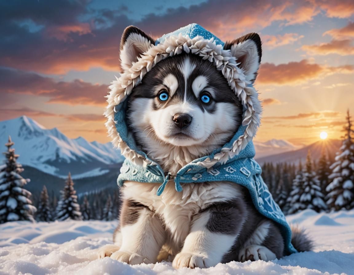 Adorable Husky Puppy in Bear Hood Costume