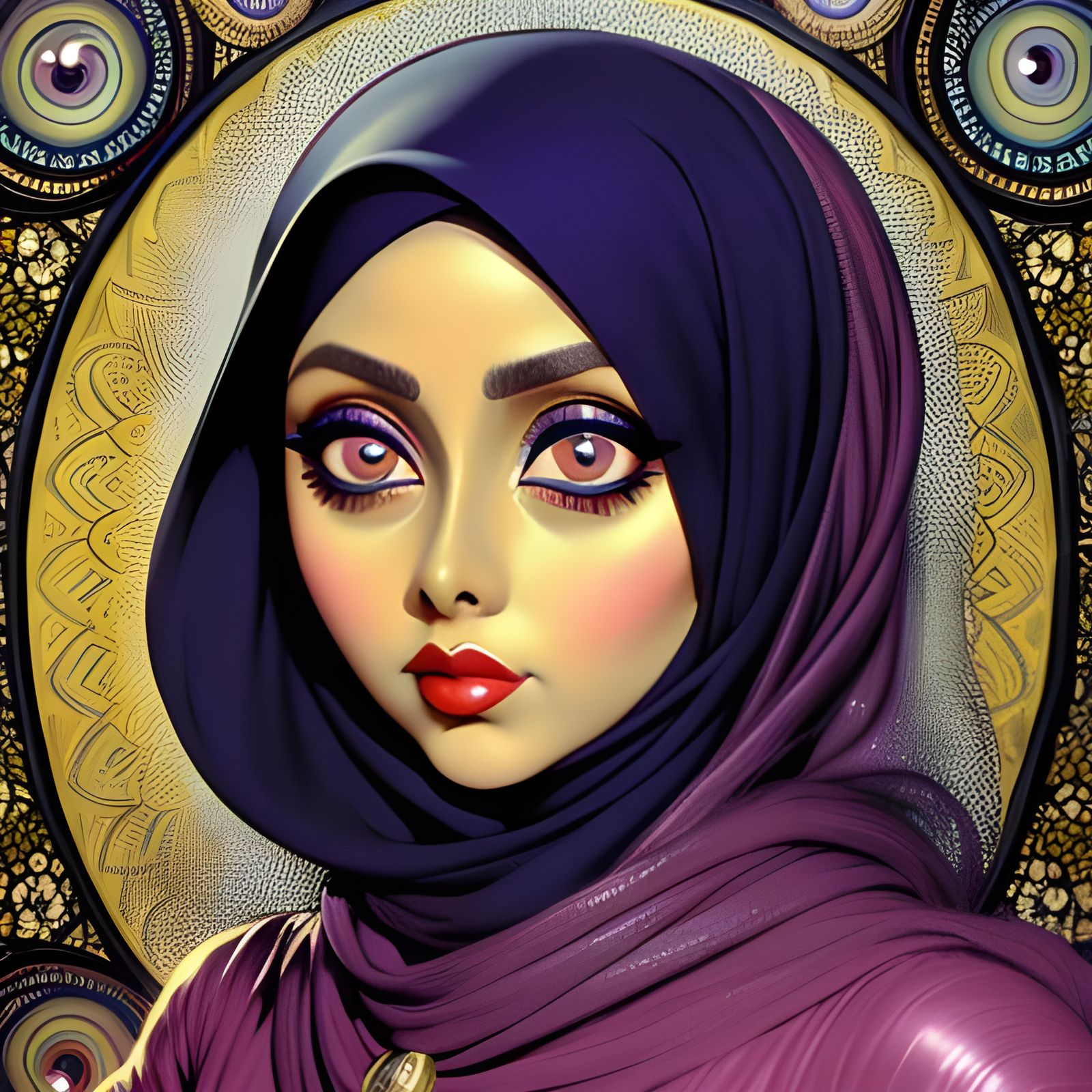Confident Hijabi Woman in Vibrant Retro Digital Art