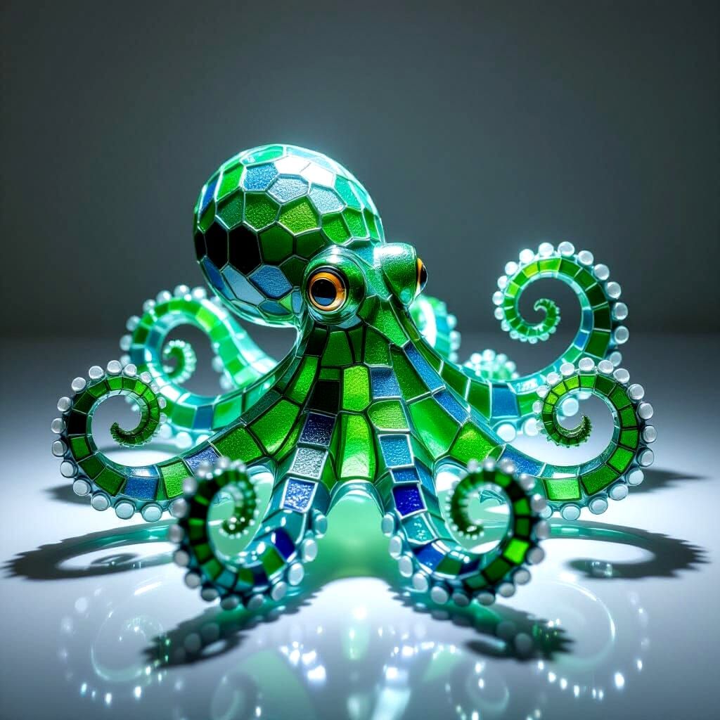 Detailed Octopus Sculpture of Sea Glass