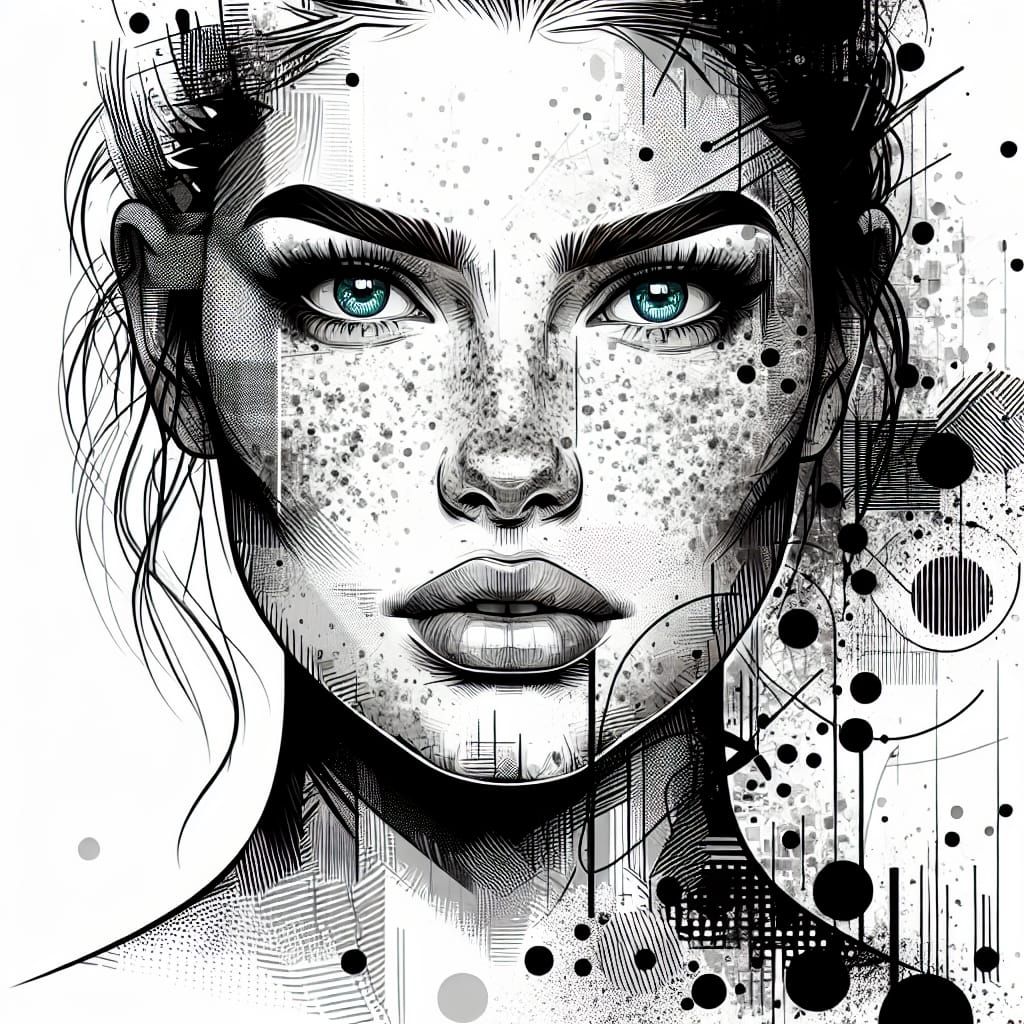 Trash Polka Portrait of a Beautiful Freckled Woman