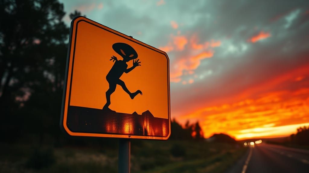 Alien Crossing Road Sign