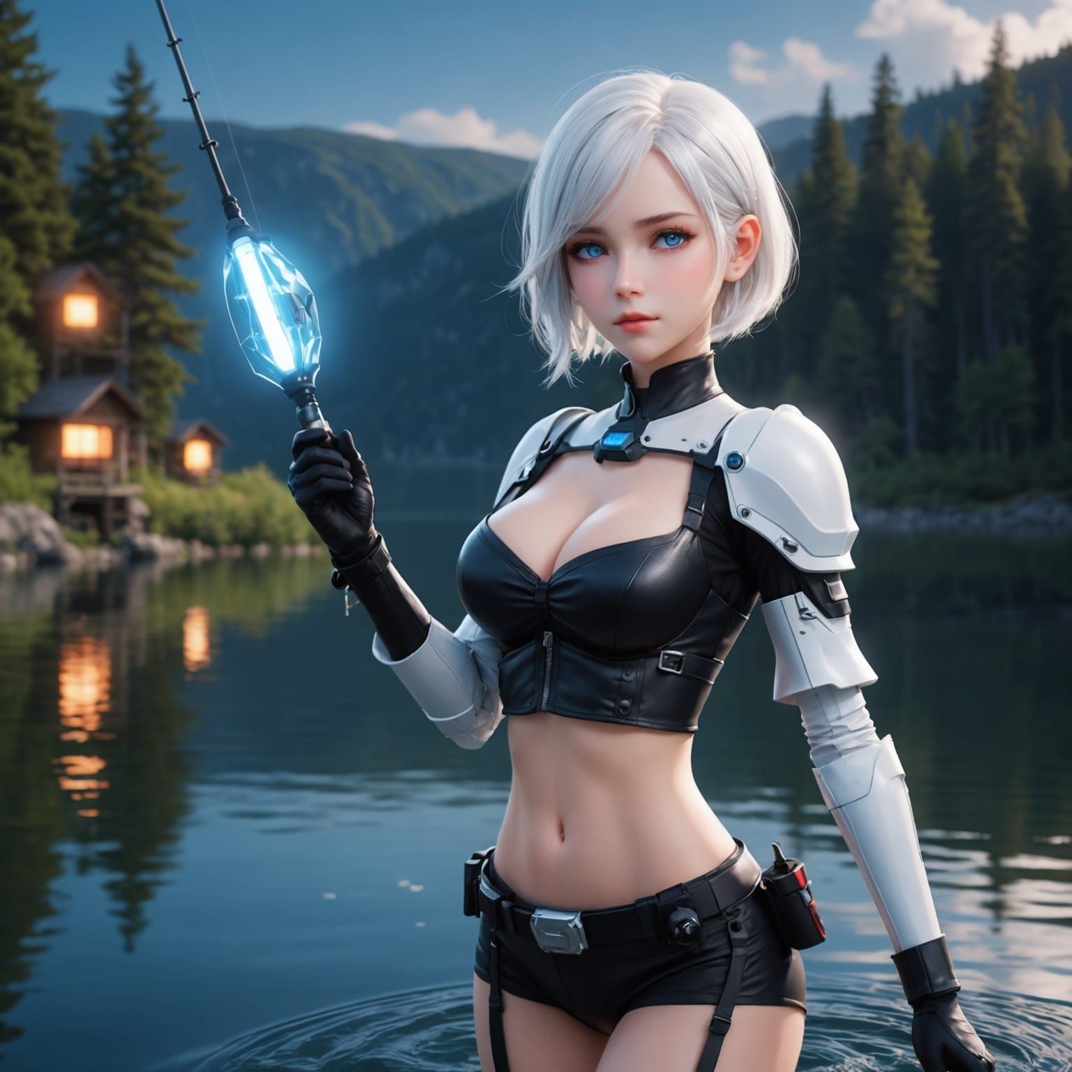 Anime Girl Fishing at Lightning Lake
