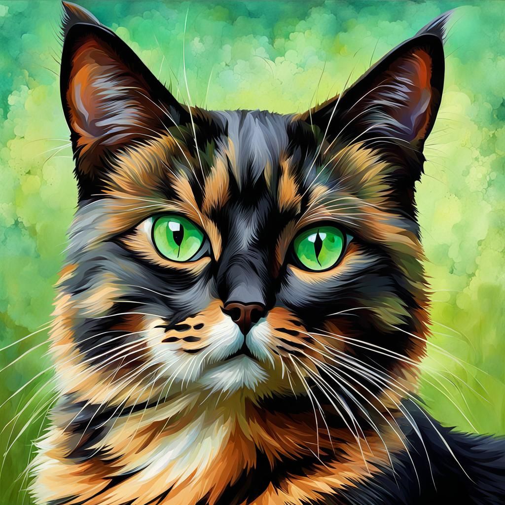Tortoiseshell Cat Portrait in Surrealist Style