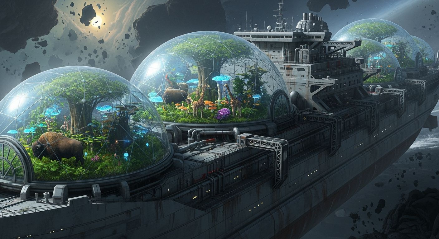 Futuristic Space Freighter with Greenhouse Domes