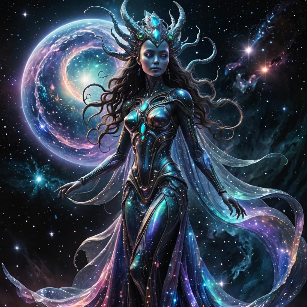 Alien Goddess of the Universe in Surreal Style