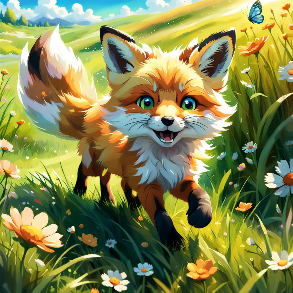 Fox Kit Chasing Butterfly: Anime Key Visual