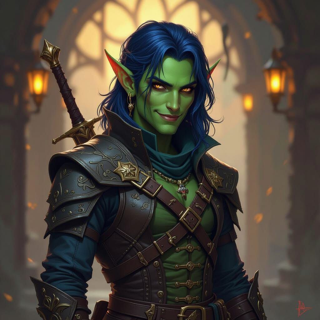 Handsome Tiefling Rogue in Dark Fantasy Concept Art