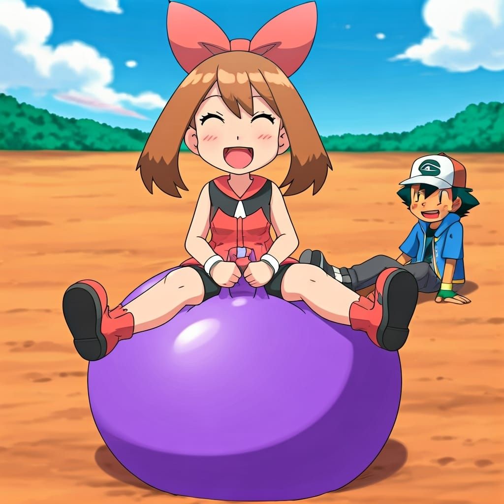 Girl Bouncing on Purple Ball, Cartoon Style