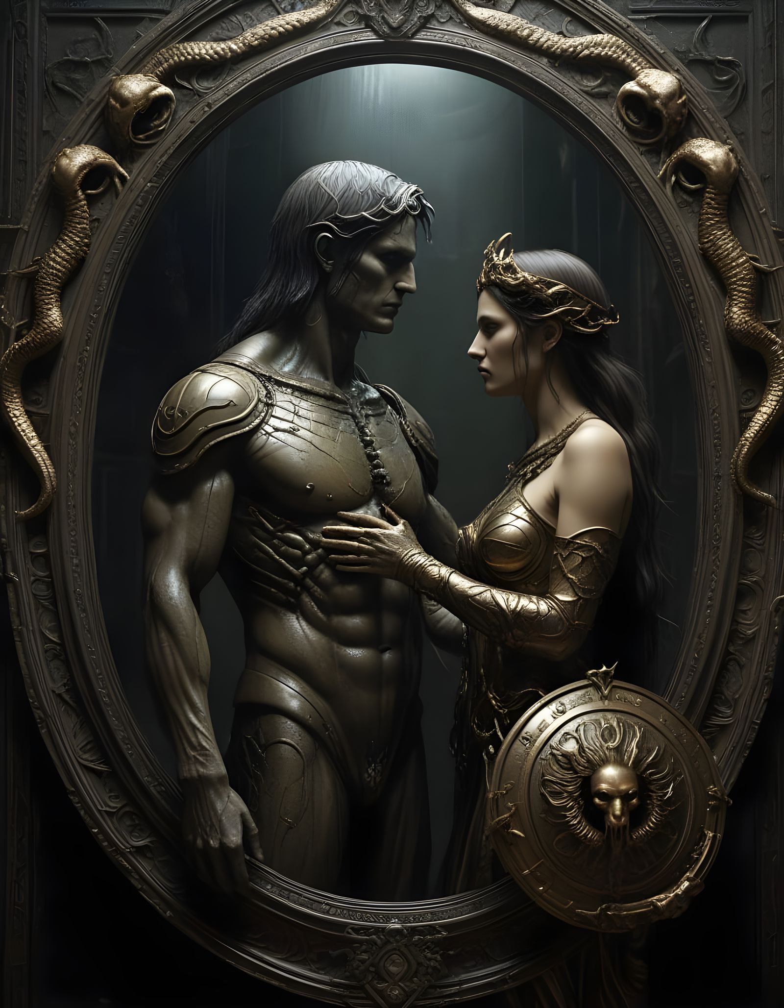 Hyperrealistic Perseus in Greek Mythology, Medusa's Reflecti...