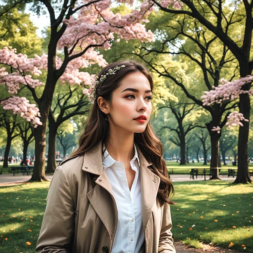 Pretty Lady in Park: AI Generated Image